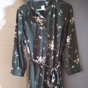 GAP shirt dress green floral Sz M